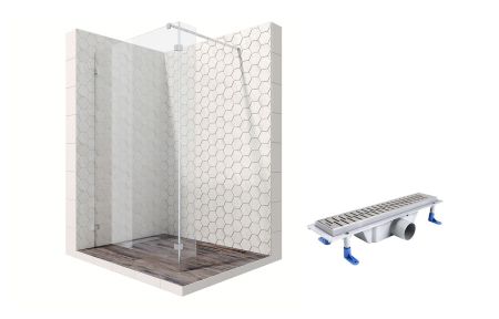 Душевая перегородка Ambassador Walk-in 15031107-ST2, свободный вход, линейный трап,110х25