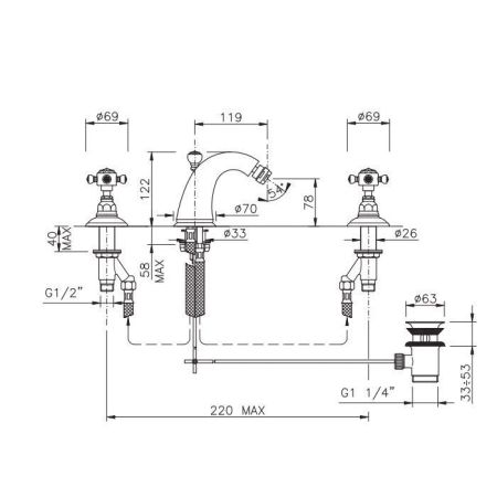 Nicolazzi Le Pietre Смеситель для биде на 3 отверстия, излив: 119мм, цвет:  золото