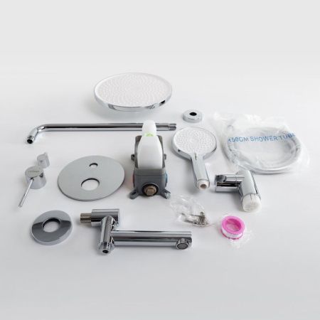 RELAX-VDSET-01 Душевой комплект встраиваемый с изливом (смеситель встраиваемый, верхний душ, ручной душ со шлангом, штуцер с держателем), хром, артикул RELAX-VDSET-01