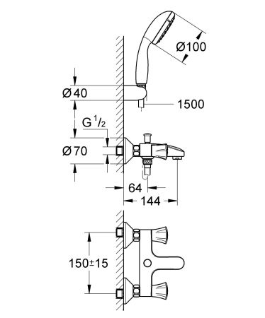 Смеситель для ванны GROHE Costa L с душевым гарнитуром, хром (2546010A)