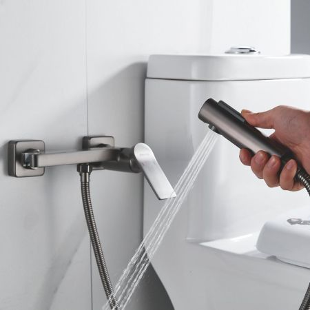 Гигиенический душ со смесителем Shevanik S4105T-1, оружейная сталь