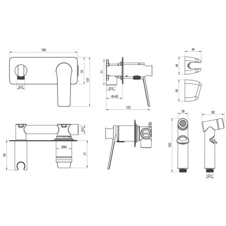 Гигиенический душ Rossinka встраиваемый (RS20-51), артикул RS20-51