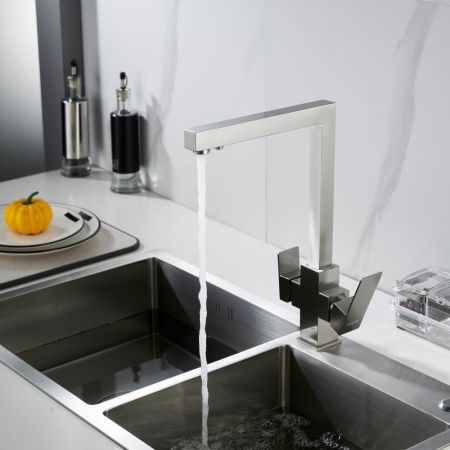 Смеситель для кухни с подключением фильтра Shevanik S148L, сатин, артикул S148L