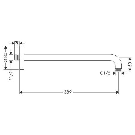 Держатель верхнего душа, Hansgrohe, вид-настенный, вынос, мм-389, цвет-хром, материал-латунь, артикул 27413000
