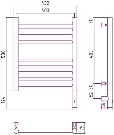 Полотенцесушитель электрический "БОГЕМА 3.0" прямая 500х400 / МЭМ правый (Матовая шампань), артикул 022-5805-5040