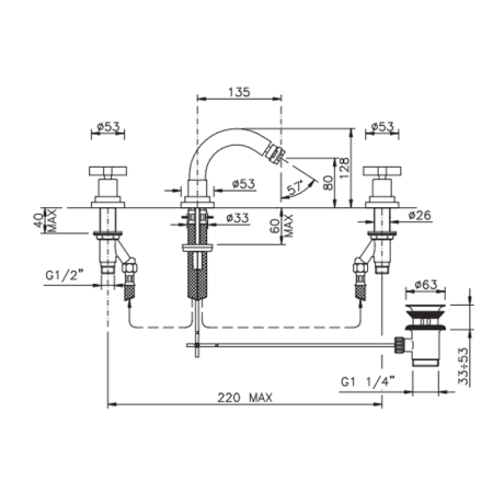 Nicolazzi M.Croce Смеситель для биде на 3 отверстия, излив: 135мм, цвет: хром, артикул 2215CR27