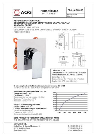 AQG Alpha, встраиваемый смеситель для душа, цвет хром, артикул 01ALP350CR