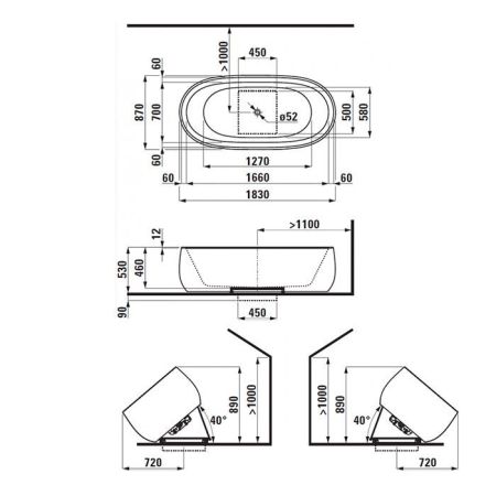 Laufen Alessi One Ванна 1830x870x460мм, свободностоящая, овальная, с слив-переливом, материал: композит, цвет: белый, артикул 2.4597.2.000.000.1