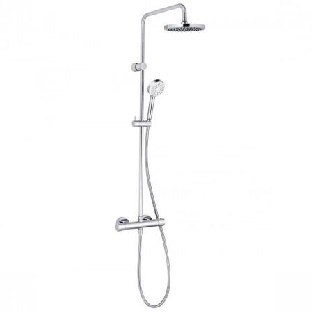 Душевая стойка, Kludi, LOGO, смеситель-в комплекте, тип открывания воды-вентильный, тип регулирования воды-термостатический картридж, без излива, верхний душ-есть, форма верхнего душа-круглая, размер верхнего душа,мм-200, держатель верхнего душа-есть, вын, артикул 6809405-00