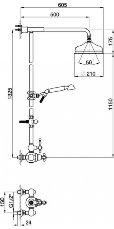 CISAL Arcana Americа Душевой комплект: термостатический смеситель, стойка с верхним душем, лейка+шланг, цвет хром, артикул AA00407021