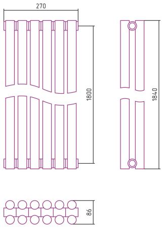 Отопительный радиатор ЭСТЕТ-11 н/ж 1800х270 / 6 сек (МУАР Темный Титан), артикул 15-0302-1806