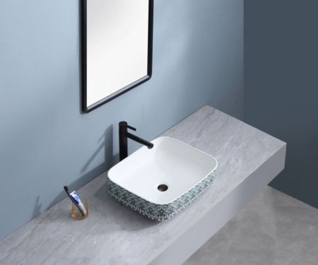 Раковина чаша Bronze de Luxe Nordic 2073, белый/синий, артикул 2073