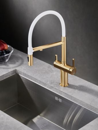 Смеситель для кухни с подключением фильтра для воды Rose R358G, золотой сатин