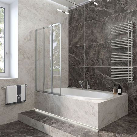 Шторка на ванну Veconi Palau PL-74L, 1200x1500, хром, стекло прозрачное, артикул PL74L-120-01-19C4