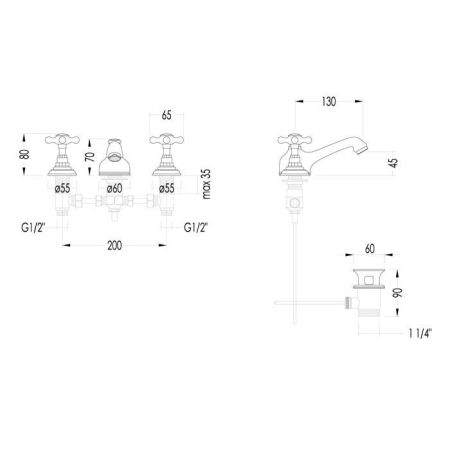 Devon Austin Смеситель для раковины с 3 отв с донным клапаном, цвет хром ., артикул UTAU900CR