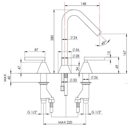 Nicolazzi Flag  Смеситель для раковины на 3 отв, излив 148 мм, цвет хром, артикул 4808MTCCR91