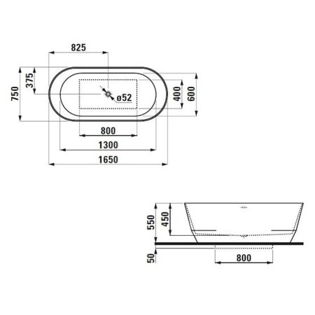Laufen Pro Ванна отдельностоящая 165х75   c интегрированным переливом, слив click-clack хром, Marbond белая