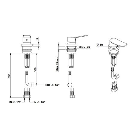 Bongio GIO2 Смеситель на столешницу на 1 отв, цвет черный матовый, артикул 80510NEPR