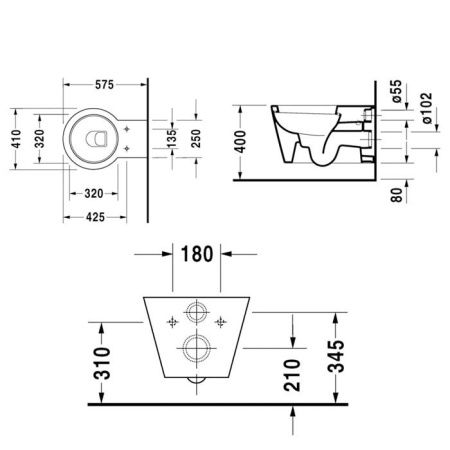 Duravit  Унитаз подвесной 575х410 мм, с креплениями DURAFIX,  цвет белый