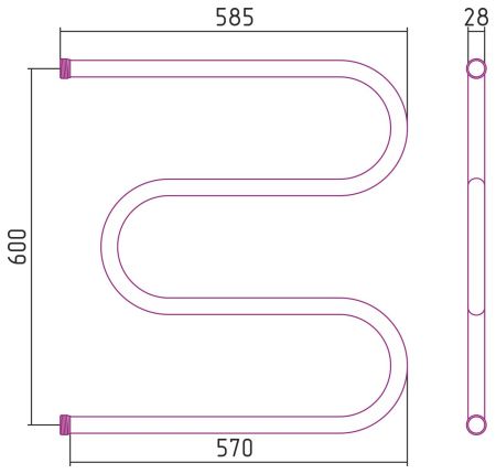 Полотенцесушитель "СТИЛЬЕ" М-обр. 600х600 резьба-сгон 1" (Без покрытия), артикул 00004-6060