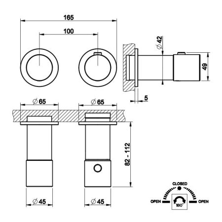GESSI HABITO RIGATO Смеситель настенный встраиваемый, термостатический, с переключателем на 2 положения, внешняя часть, цвет Black Metal Br. PVD, артикул 70534#707