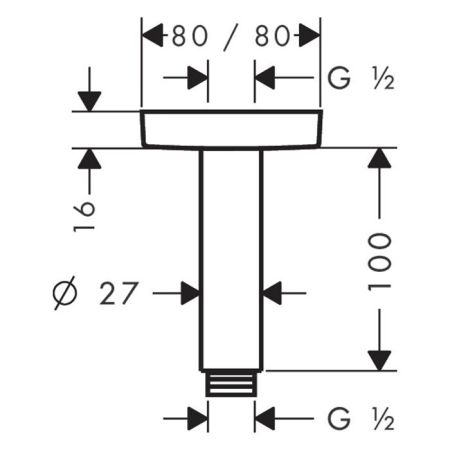 Держатель верхнего душа, Hansgrohe, тип установки-потолочный, вынос, мм-100, цвет-хром, артикул 27467000