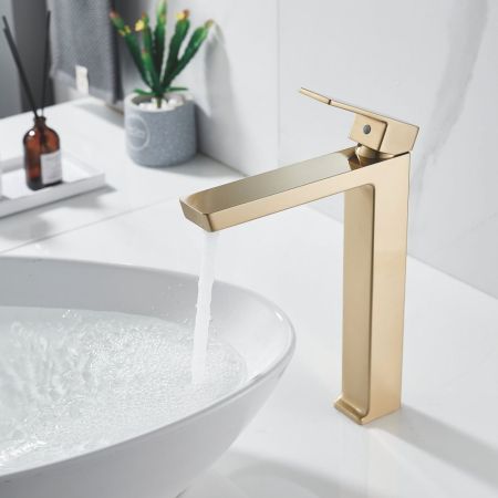 Смеситель для раковины высокий Rose R1811G-1, золотой сатин, артикул R1811G-1