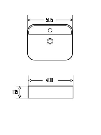 AQM5001 Раковина настольная с отверстием под смеситель. 505x400x135, артикул AQM5001