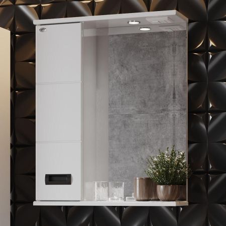 Шкаф-зеркало Onika Балтика Black 58 белый, левый, с подсветкой, артикул 205848