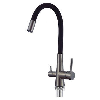 Смеситель для кухни с гибким изливом и подключением фильтра Esko Kitchen CL03GMB, оружейная сталь/черный
