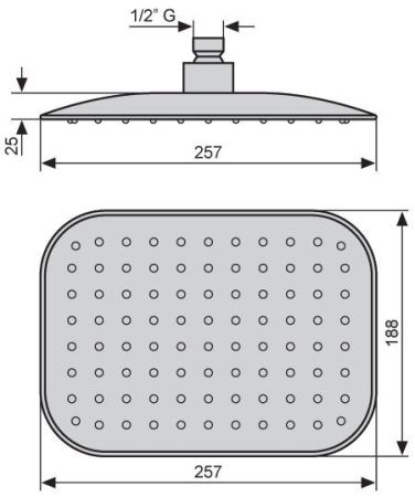 Прямоугольная головка верхнего душа. 257*188 мм. ABS, цвет хром, артикул C06675CR