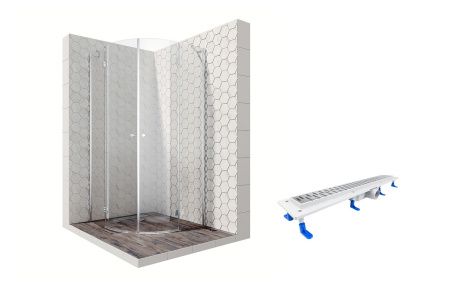 Душевой уголок Ambassador Diamond 12011101-ST2, полукруглый, линейный трап, 90х90