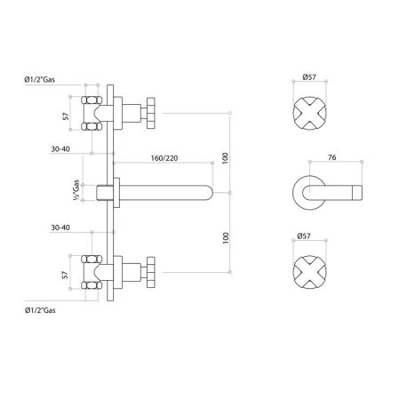 Bongio Alcor Смеситель для раковины, излив 220 мм, цвет хром, артикул 42538/2ACR