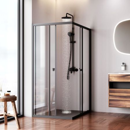 W87G-403-12090-BT Sunny душ огражд прямоугольн, раздвижн двери 120x90 черный,стекло прозрачн