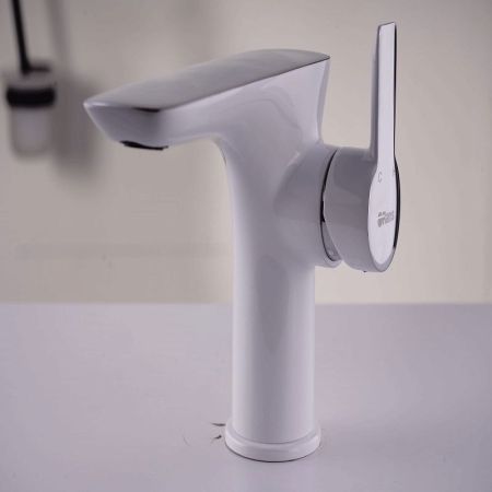 Смеситель для раковины Orans OLS-K1076 Серебристый хром Белый глянец, артикул OLS-K1076