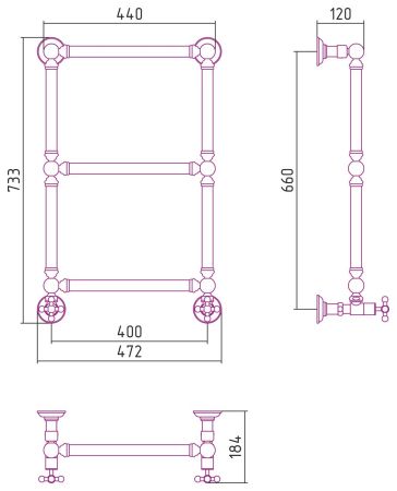 Полотенцесушитель водяной "Ренессанс 1304" 660х400 (Матовый черный), артикул 31-0280-6640