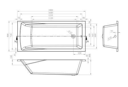 Акриловая ванна Lavinia Boho One 37010080, усиленный армированный корпус ванны, 180x80 см, артикул 37010080