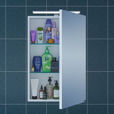 Зеркальный шкаф СаНта Стандарт 50 113015, цвет белый, с подсветкой, артикул 113015