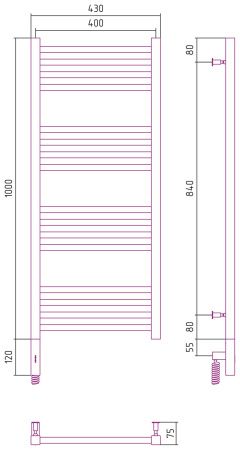 Полотенцесушитель электрический "МОДУС 3.0" 1000х400 / МЭМ левый (Матовый белый)