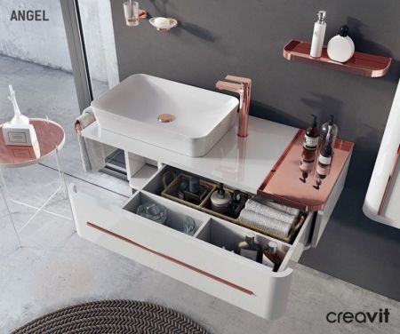 Тумба с раковиной Creavit Angel 120 AL0120.01.BBR+UL060 подвесная Белая Розовое золото, артикул AL0120.01.BBR ЗОЛОТО+UL060