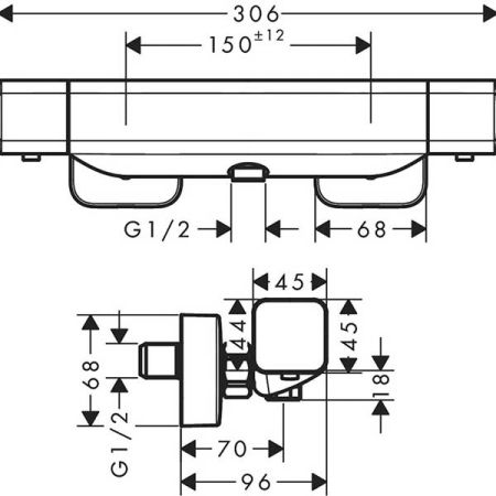 Смеситель для душа, Hansgrohe, Ecostat E, тип регулирования воды-термостатический картридж, тип установки-настенный, материал ручки-металл, цвет-хром, 1 потребитель, грязеулавливающий фильтр, артикул 15773000