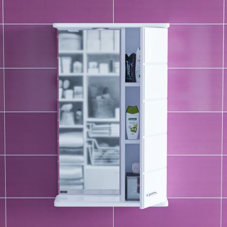 Зеркальный шкаф СаНта Омега 50 с подсветкой, правый, цвет белый 107002, артикул 107002