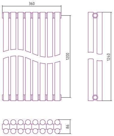 Отопительный радиатор ЭСТЕТ-11 н/ж 1200х360 / 8 сек (Матовое ЗОЛОТО), артикул 032-0302-1208