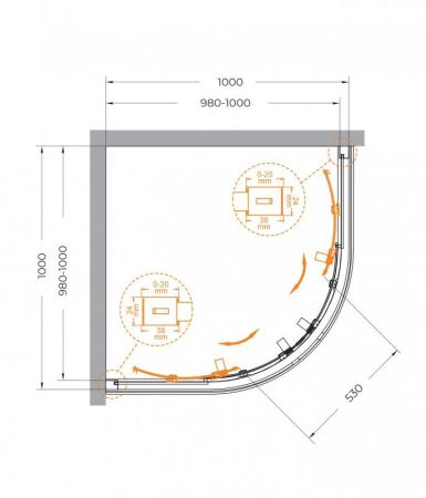 RELAX-304-R-2-100-C-GM Душевой уголок, отделка Оружейная сталь, артикул RELAX-304-R-2-100-C-GM