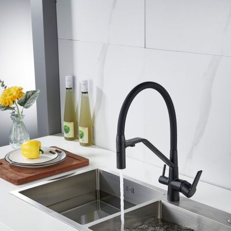 Смеситель для кухни с гибким изливом и подключением фильтра Shevanik S278H, черный