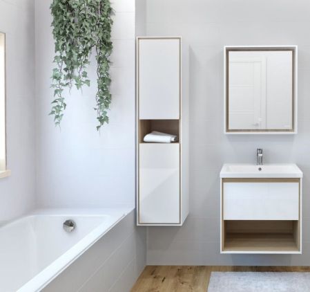 Тумба под раковину Cersanit Louna 80 SZ-LOU-CO80/Wh подвесная Белый глянец дуб Эврика, артикул SZ-LOU-CO80/Wh