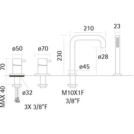 HUBER Lynox Смеситель на борт ванны на 4 отверстия, нержавеющая сталь, артикул LX001260D1