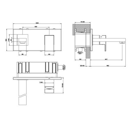 Gessi Rettangolo Встраиваемый однорычажный смеситель, излив 146мм(внешние части), цвет: черный, артикул 44840#299