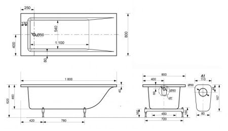 Ванна из искусственного камня Эстет Дельта 180x80 Белая