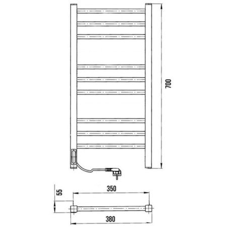 Полотенцесушитель электро "Астор ЧК9 350х700", белый муар, левый